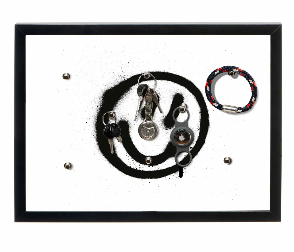 Universalboard "Fine Art Black L50" Motiv 127 Smiley / Magnettafel, Schlüsselboard, Wandbild  50x40cm Rahmen schwarz